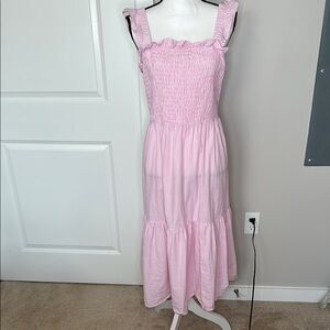 Eloquii Pink Ruffled Midi Cotton Sundress
